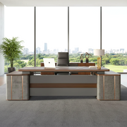 বিলাসবহুল ডিজাইন ডিরেক্টর এল-শেপ অফিস টেবিল মাল্টি ফাংশন ইন্টিগ্রেটেড ওয়্যার বক্স এবং সিইও সহ প্রশস্ত কেবিনের জন্য উপযুক্ত - আখরোট - ধূসর