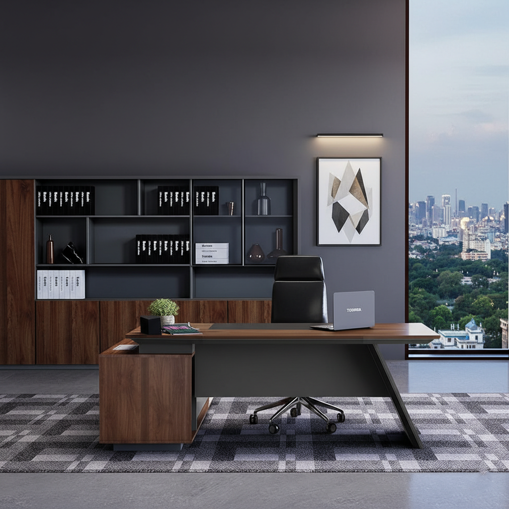 Premium L-Shape Director Table For Office Furniture with Integrated Drawers and Unique Modern Design Table