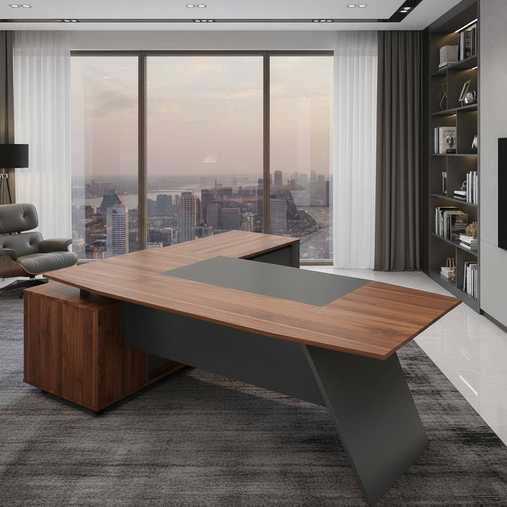Premium L-Shape Director Table For Office Furniture with Integrated Drawers and Unique Modern Design Table