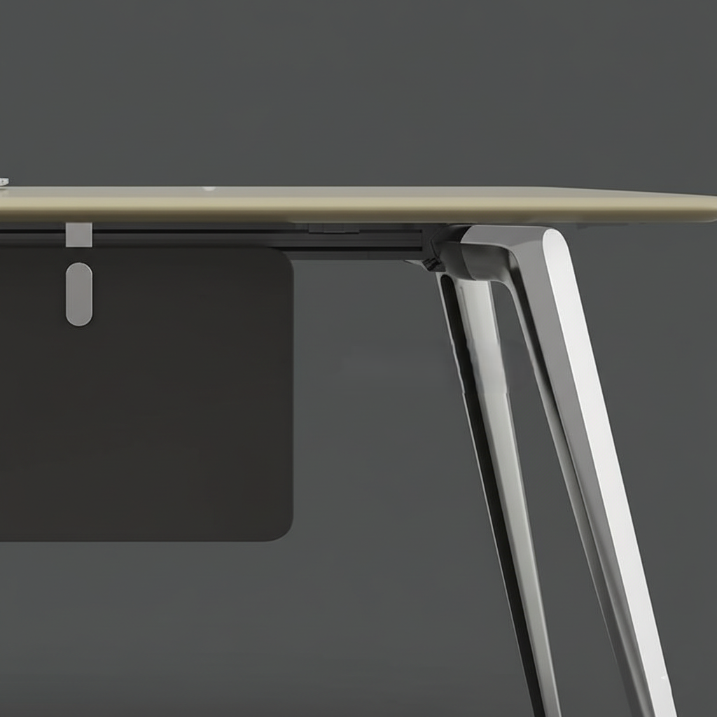 Modern Luxury Office Furniture Director and Executive Table with L-Shaped Design - Dawers and Metal Legs Base