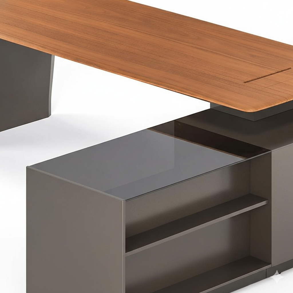 Luxury Modern L-Shape Director Table for Executive Office with Premium Wooden Top with Integrated Side Storage Unit & Contemporary Design