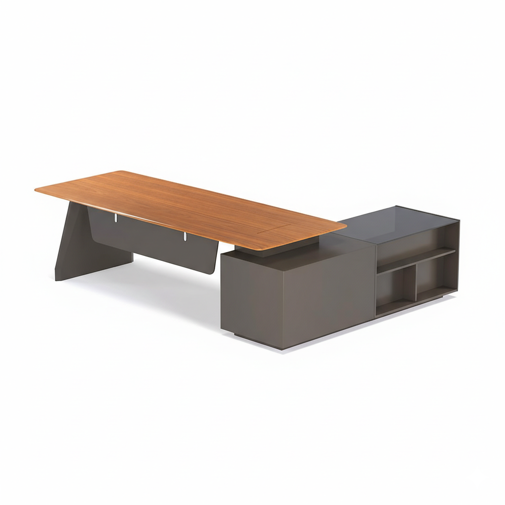Luxury Modern L-Shape Director Table for Executive Office with Premium Wooden Top with Integrated Side Storage Unit & Contemporary Design