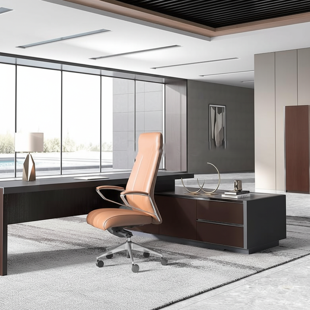 Luxury L Shape Director Table for Office Furniture Modern Executive Workstation with Storage and Premium Wooden Manager Desk for Corporate