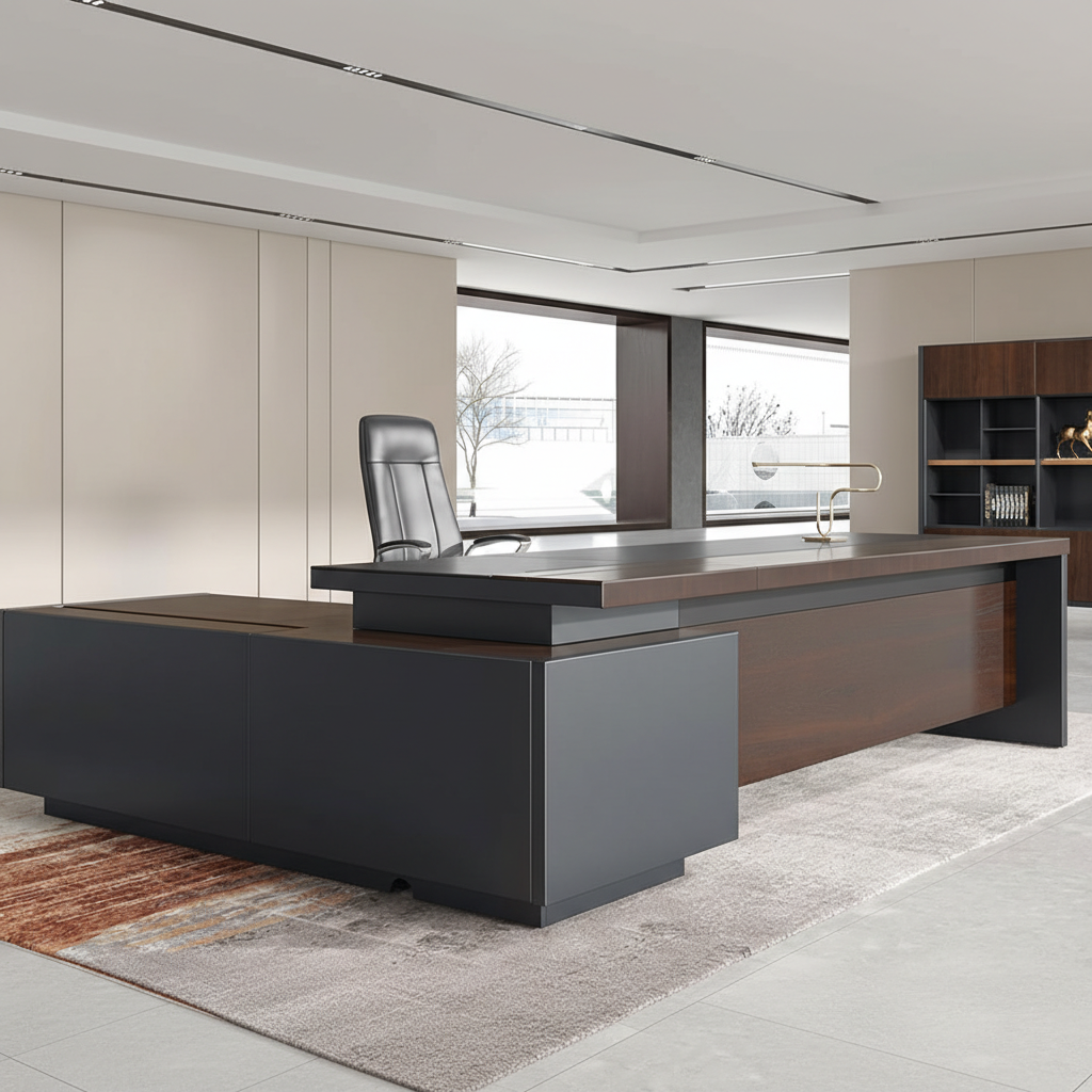 Luxury L Shape Director Table for Office Furniture Modern Executive Workstation with Storage and Premium Wooden Manager Desk for Corporate