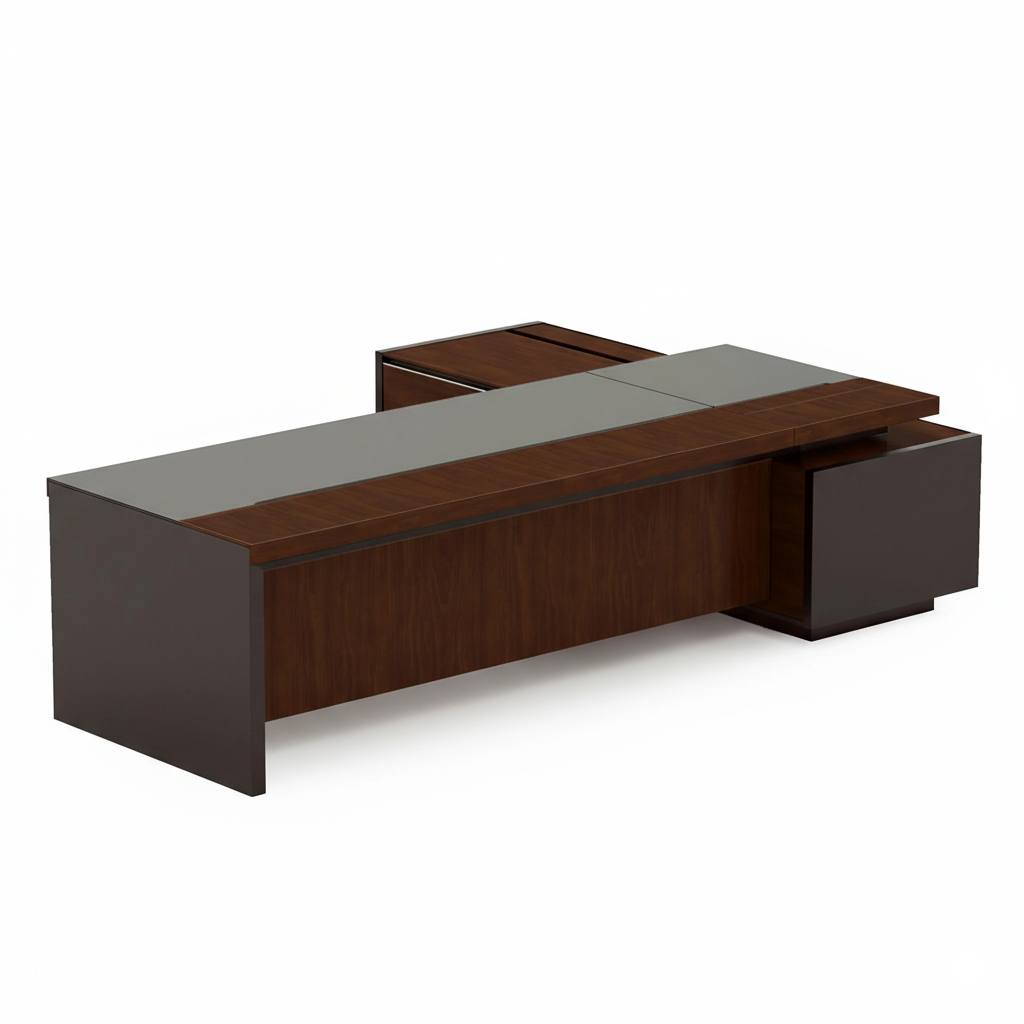 Luxury L Shape Director Table for Office Furniture Modern Executive Workstation with Storage and Premium Wooden Manager Desk for Corporate