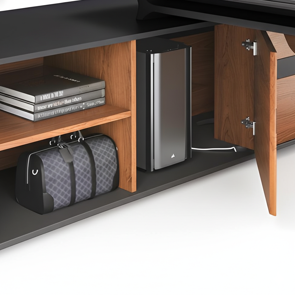 Luxury L Shape Director Table for Office with Side Storage, Premium Wood & Grey Finish, Large Workspace