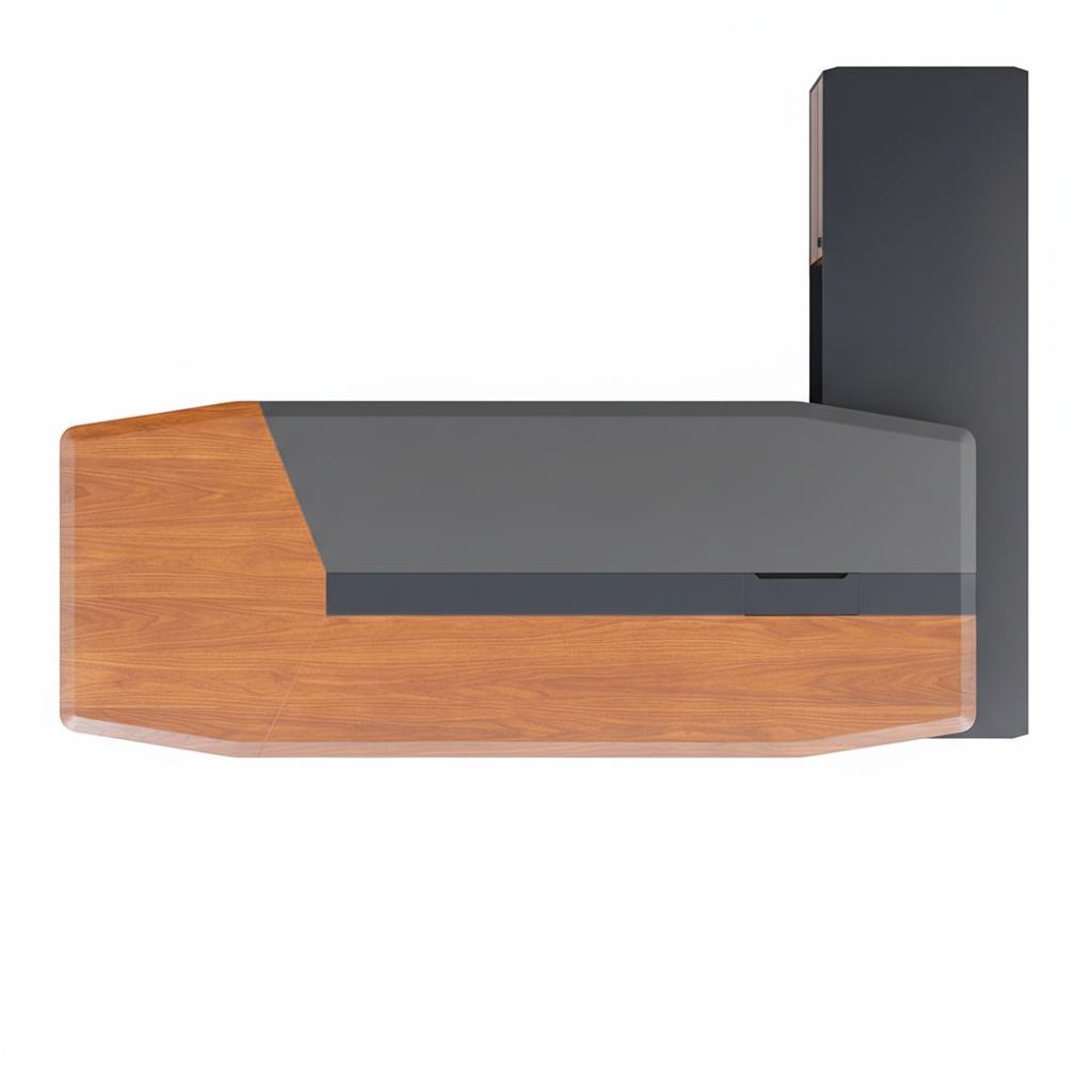 Luxury L Shape Director Table for Office with Side Storage, Premium Wood & Grey Finish, Large Workspace