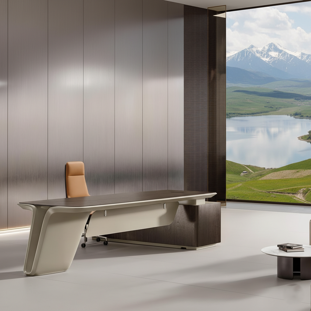 Modern L Shape Director Table for Office with Luxury Executive Desk and Side Storage, Premium Wood Veneer Top & Minimal Design