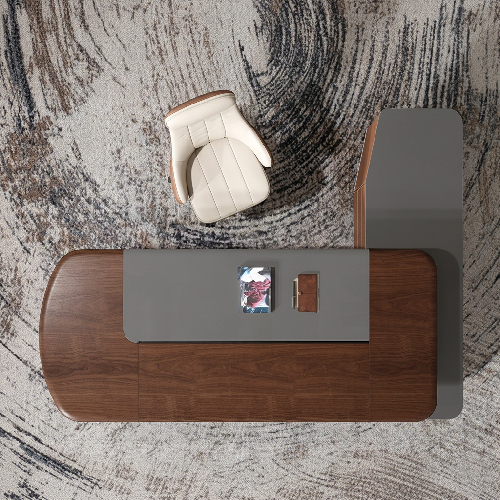 Unique Modern for Director Table Premium Executive Desk with Side Storage Unit, Rich Wood Veneer Top and Design for CEO & Director Cabins