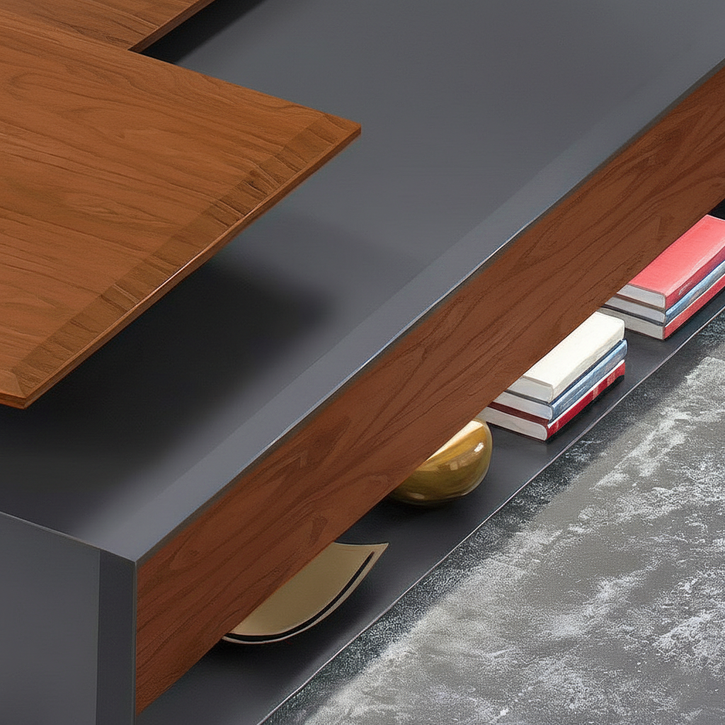 Luxury L Shape Director Table for Office Furniture Executive Desk with Side Storage Unit, Premium Wood Finish & Contemporary Design