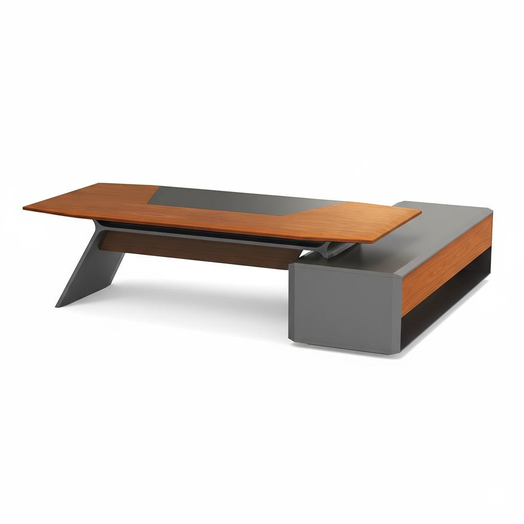 Luxury L Shape Director Table for Office Furniture Executive Desk with Side Storage Unit, Premium Wood Finish & Contemporary Design