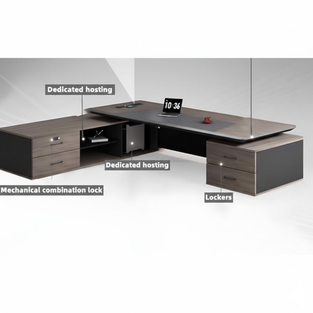 Luxury Modern Executive Director Table with Fluted Front Panel, Dark Wood Finish, Spacious Premium Office Desk