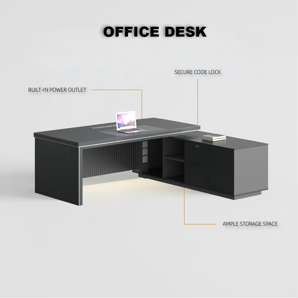 Modern Director Table with Fluted Front Panel, Integrated LED Accent Lighting & Premium Matte Finish for Executive Office Spaces