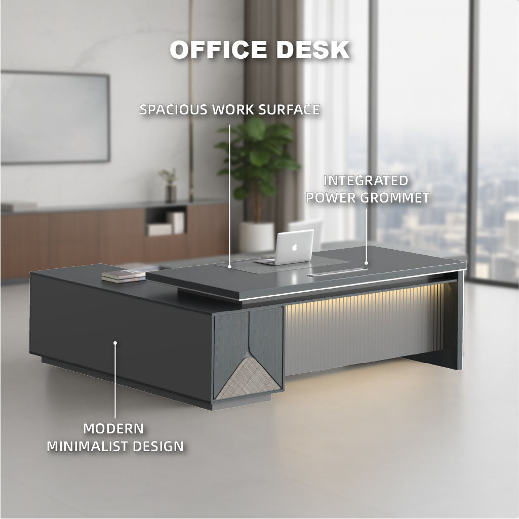 Modern Director Table with Fluted Front Panel, Integrated LED Accent Lighting & Premium Matte Finish for Executive Office Spaces
