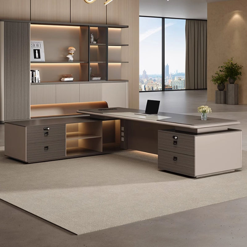 Luxury Director Table with Soft Rounded Edges, Integrated LED Accent Lighting, Premium Matte Finish & Contemporary Executive Office Design