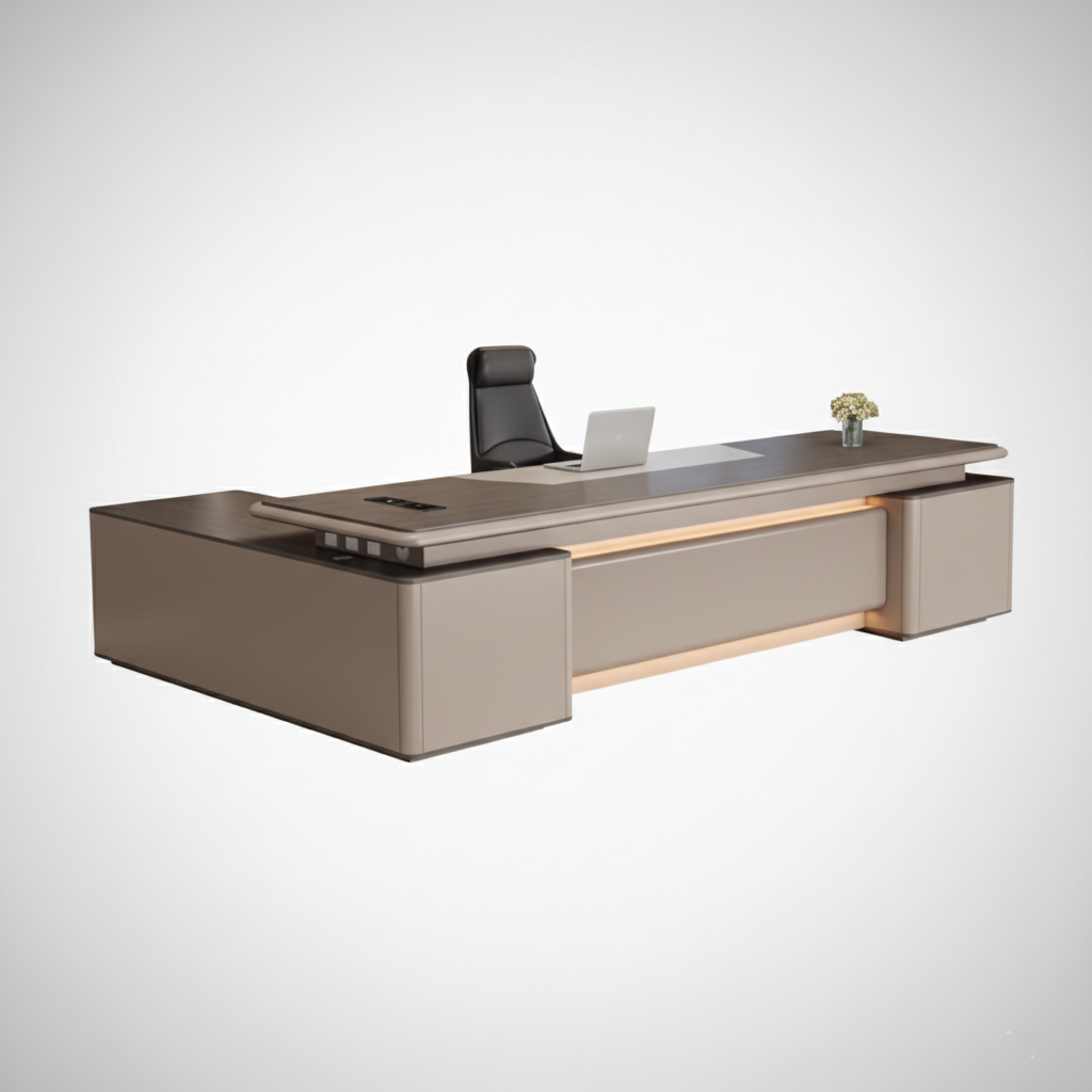 Luxury Director Table with Soft Rounded Edges, Integrated LED Accent Lighting, Premium Matte Finish & Contemporary Executive Office Design