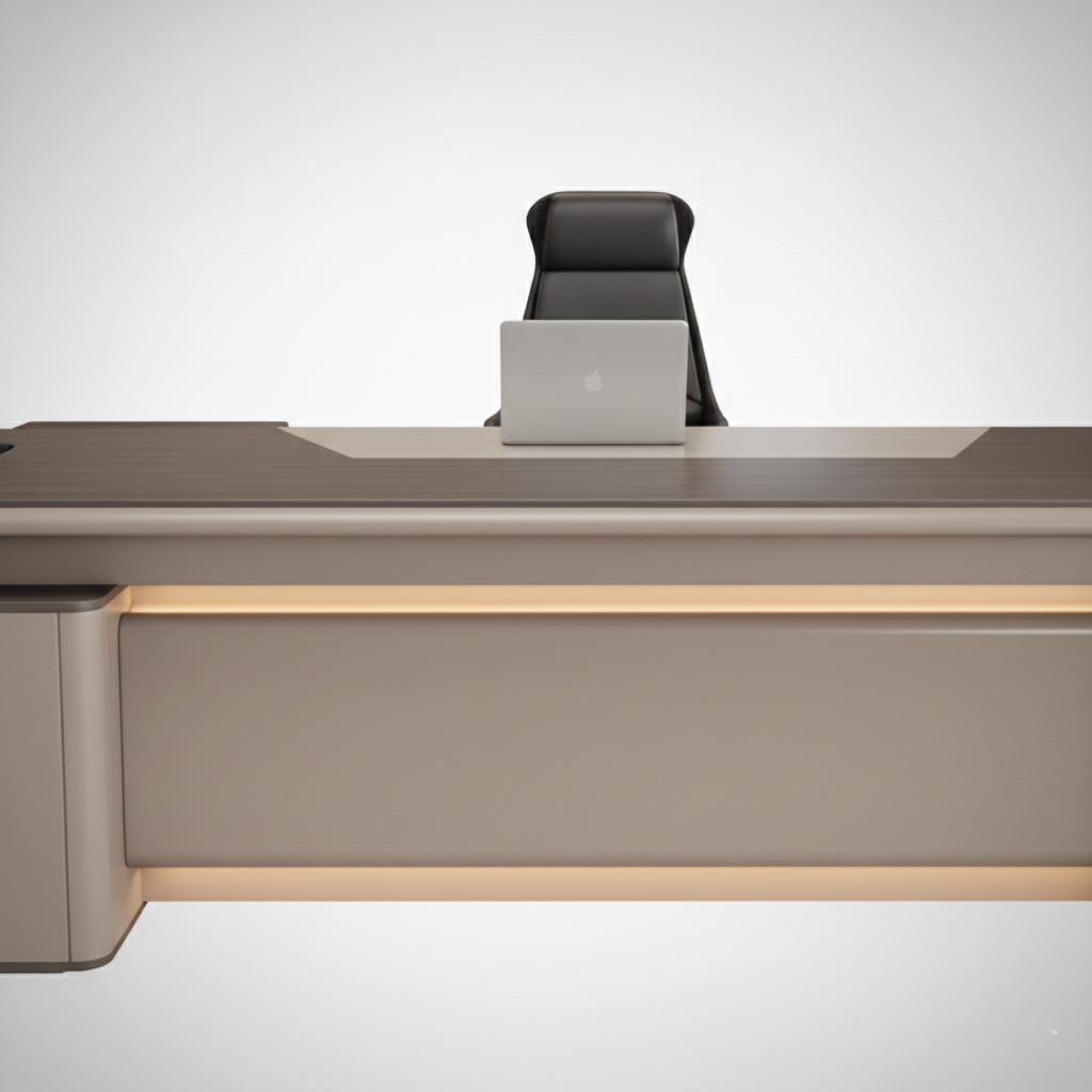 Luxury Director Table with Soft Rounded Edges, Integrated LED Accent Lighting, Premium Matte Finish & Contemporary Executive Office Design