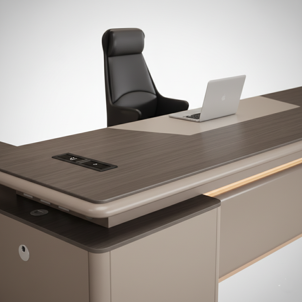 Luxury Director Table with Soft Rounded Edges, Integrated LED Accent Lighting, Premium Matte Finish & Contemporary Executive Office Design