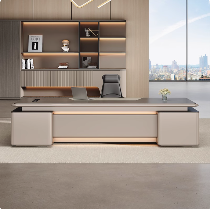 Luxury Director Table with Soft Rounded Edges, Integrated LED Accent Lighting, Premium Matte Finish & Contemporary Executive Office Design