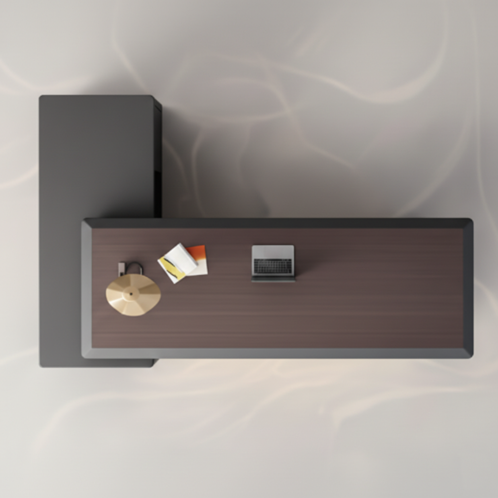 Luxury Modern Director Office Table with Integrated Storage Unit, Premium Wooden Finish, Executive Manager Desk for Corporate Office