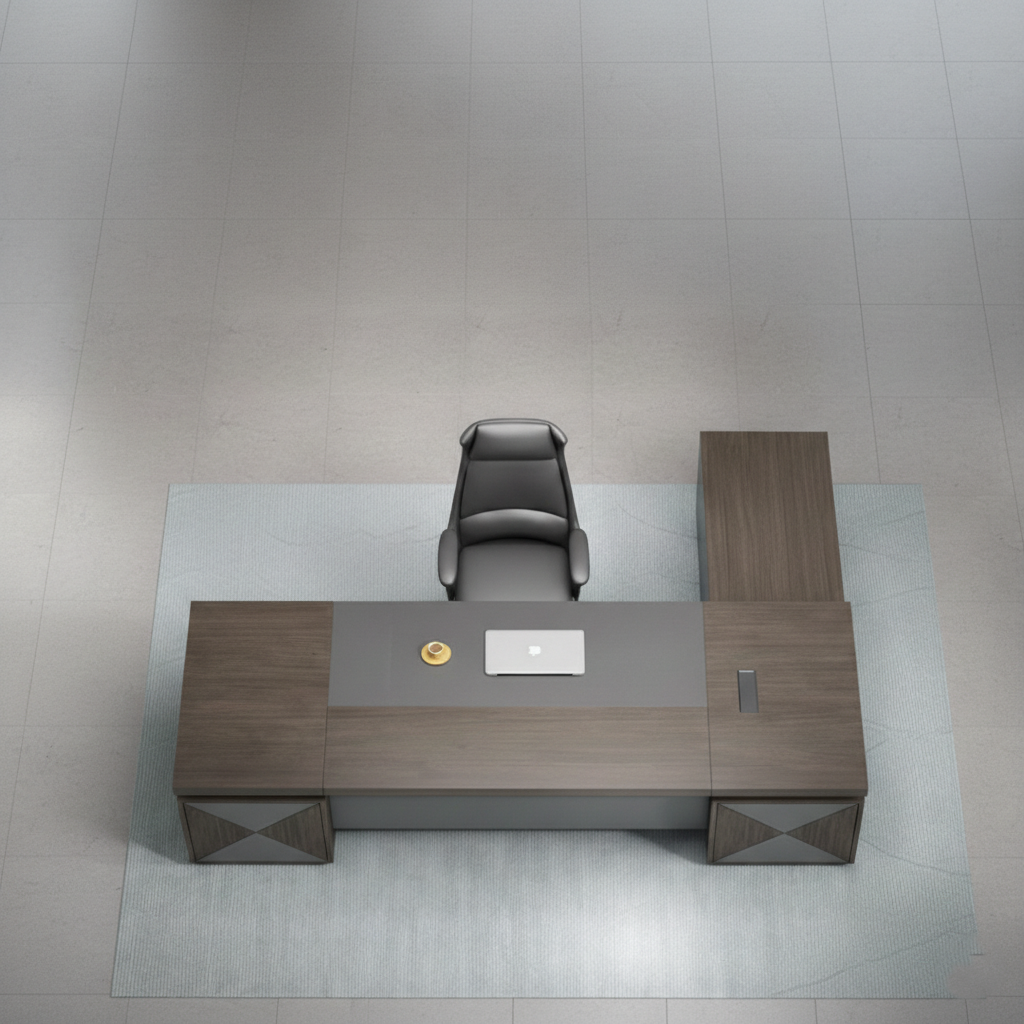 Premium Modern Director Office Table with Side Unit, Dark Wood Finish, Wide Executive Desk Design for Corporate Office