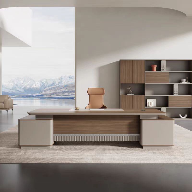 डायरेक्टर एल-आकार का ऑफिस टेबल, आधुनिक डेस्क, पार्टिकल बोर्ड से बना, दराज, रिवर्सिबल ओरिएंटेशन, सीपीयू स्टोरेज और वायर मैनेजमेंट के साथ