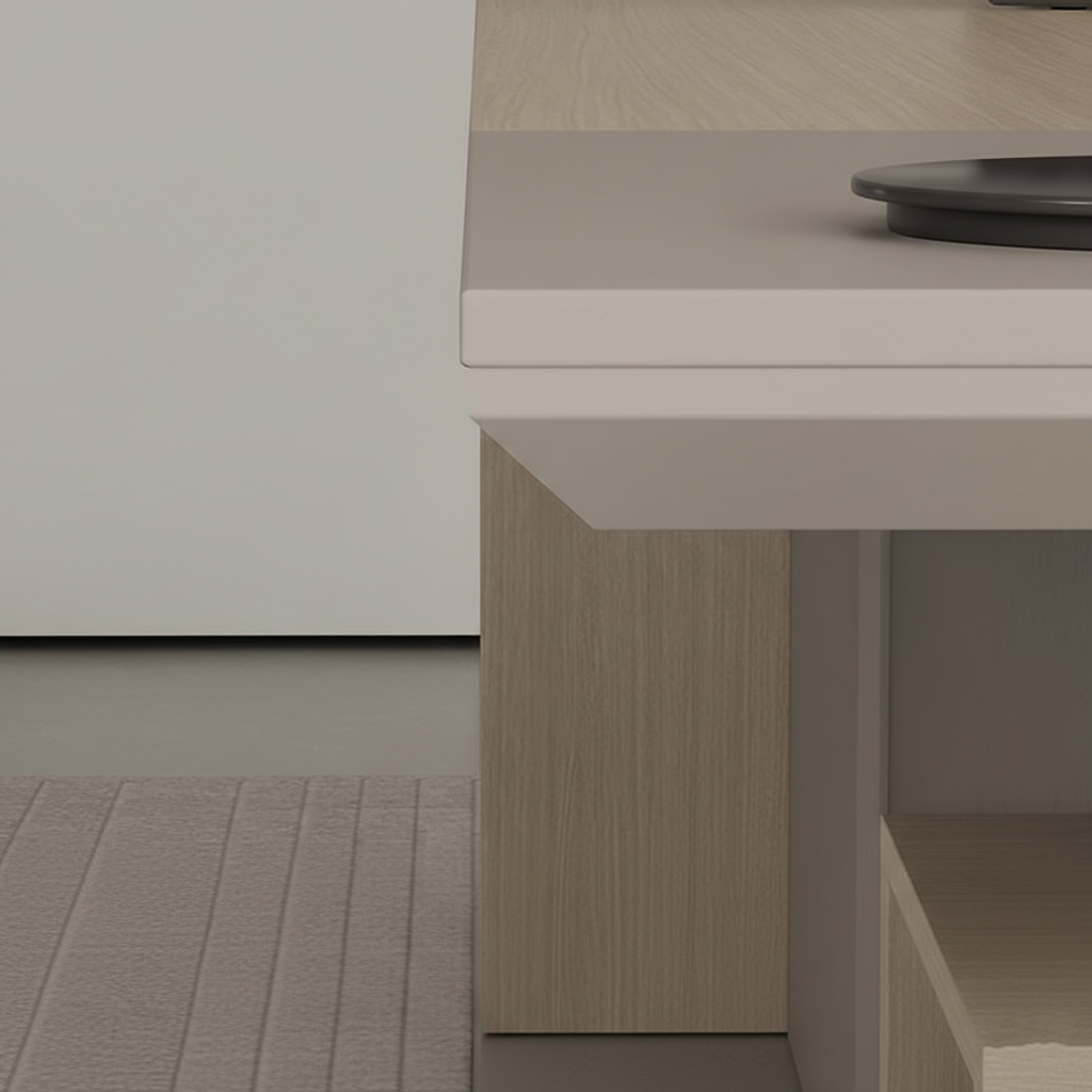 डायरेक्टर एल-आकार का ऑफिस टेबल, आधुनिक डेस्क, पार्टिकल बोर्ड से बना, दराज, रिवर्सिबल ओरिएंटेशन, सीपीयू स्टोरेज और वायर मैनेजमेंट के साथ