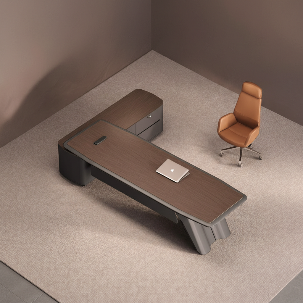 Handcrafted Modern Executive Director Table For Office with Integrated Storage, Wire Manager &  High Quality Office Table