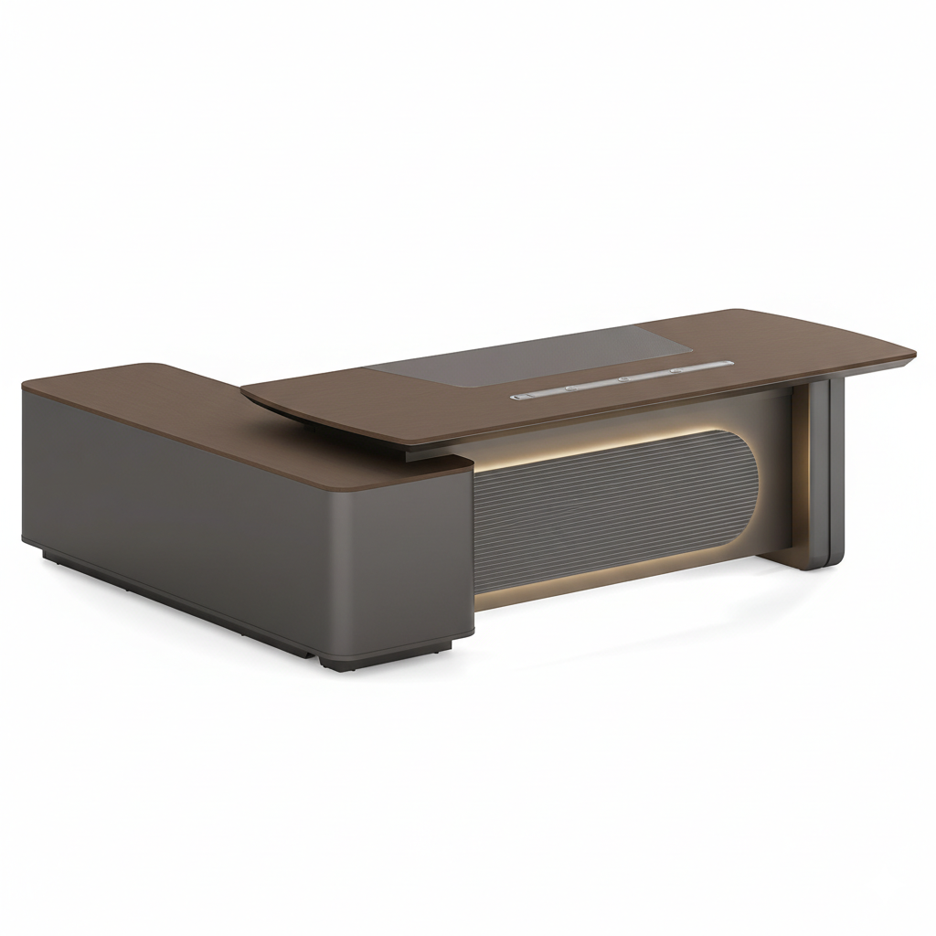 Luxury Handcrafted L-Shape Director Table with Wooden Finish, Storage Unit & Premium Executive Design