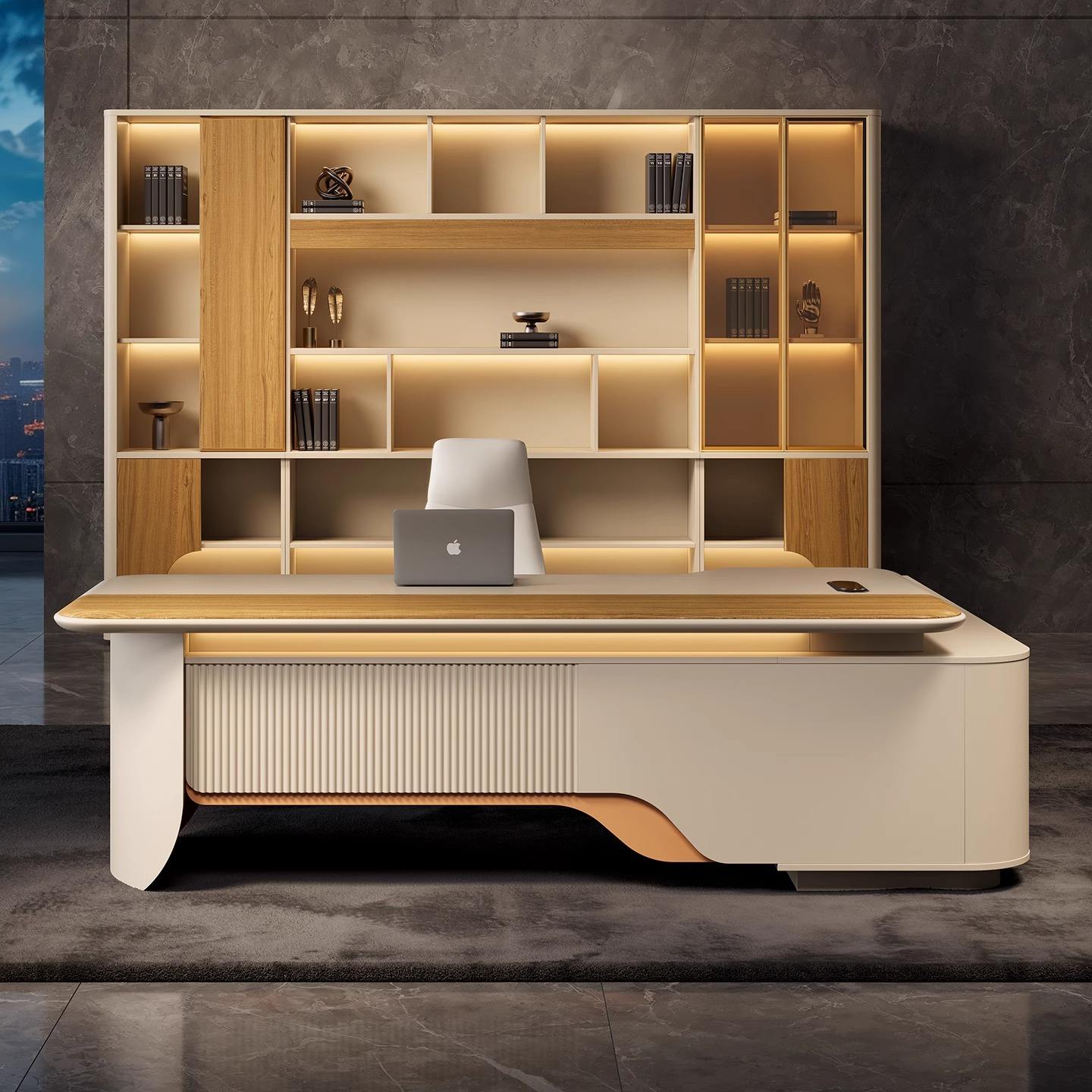 ডিরেক্টর এল-শেপ অফিস টেবিল আধুনিক ডেস্ক ড্রয়ার, রিভার্সিবল ওরিয়েন্টেশন, সিপিইউ স্টোরেজ এবং ওয়্যার ম্যানেজমেন্ট সহ পার্টিকেল বোর্ডে তৈরি