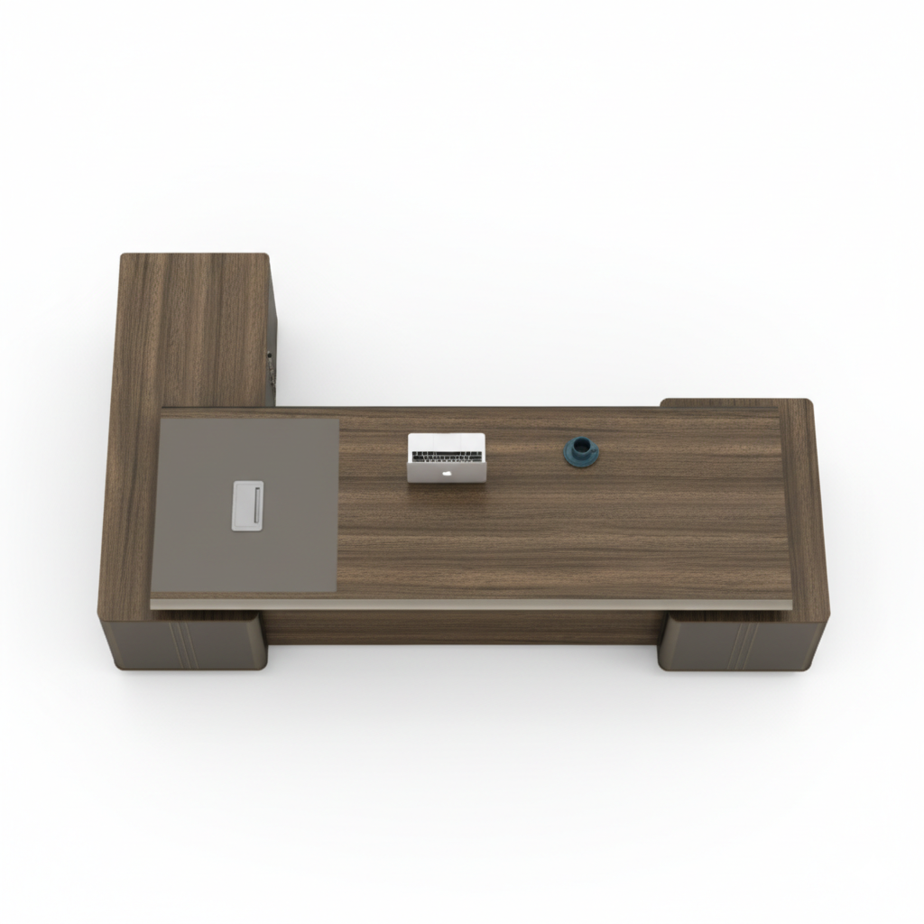 Luxury Executive Director Table with Integrated Side Storage, Wide Worktop & Premium Wood Finish for Modern Corporate Offices