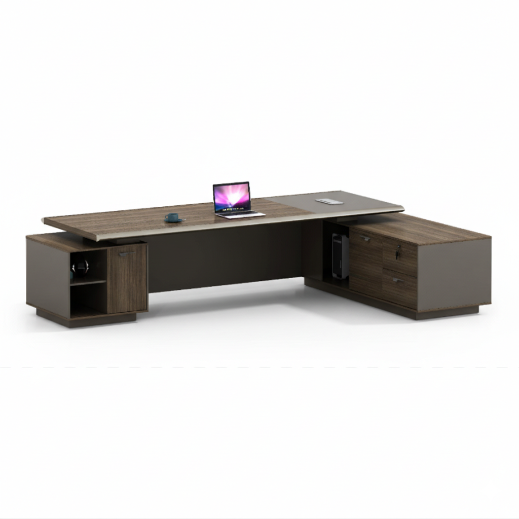 Luxury Executive Director Table with Integrated Side Storage, Wide Worktop & Premium Wood Finish for Modern Corporate Offices