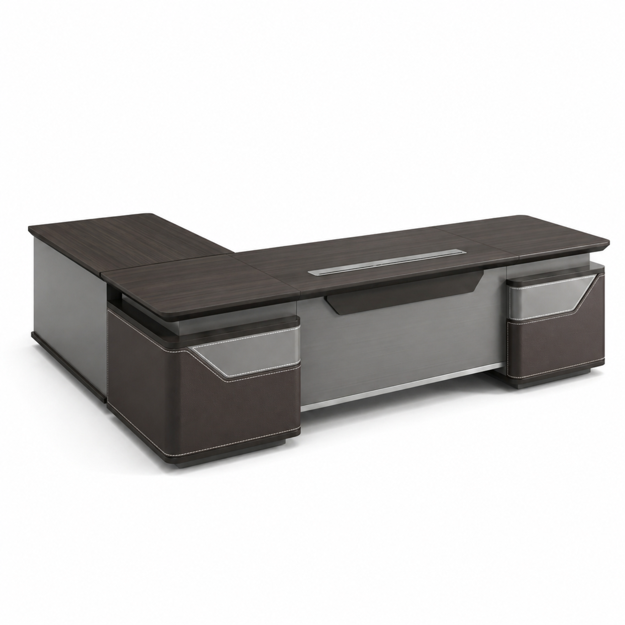 Luxury Modern Executive Director Table with Integrated Storage, Premium Wood Finish, Sleek Panel Design & Spacious Work Surface for Corporate Offices