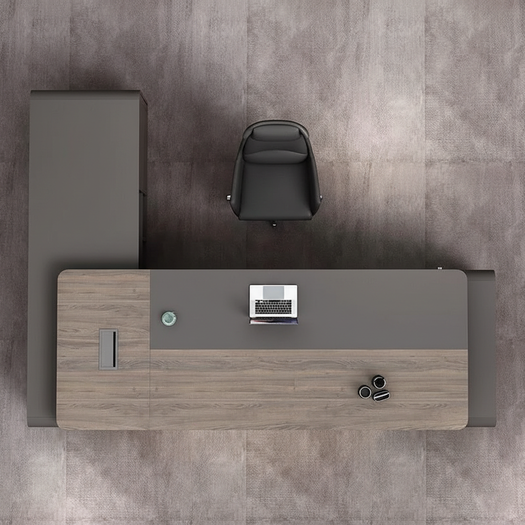 Luxury Modern Executive Director Table with Fluted Front Panel, Integrated Side Storage, Cable Management Extra-Wide Premium Work Surface