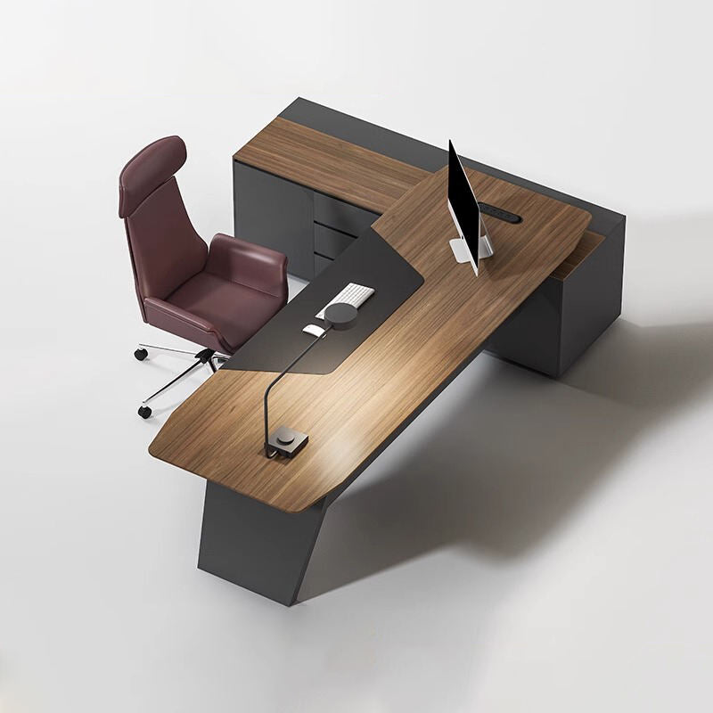 Luxury L-Shape Director Table for CEO Cabin and Premium Executive Office Desk with Wooden Finish, Modern Design - Integrated Side Storage