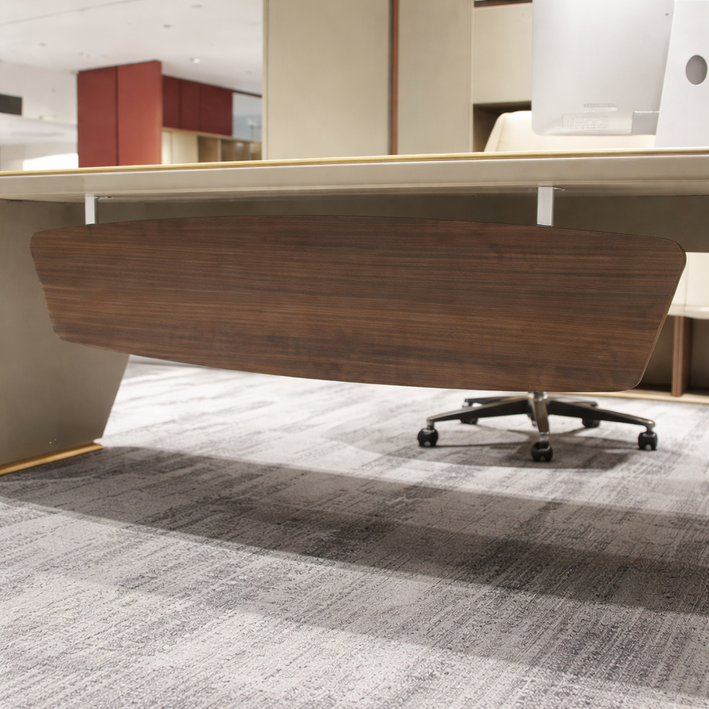 Director L-Shape Office Table Luxury & Modern Desk with Drawer, Reversible Orientation, CPU Storage