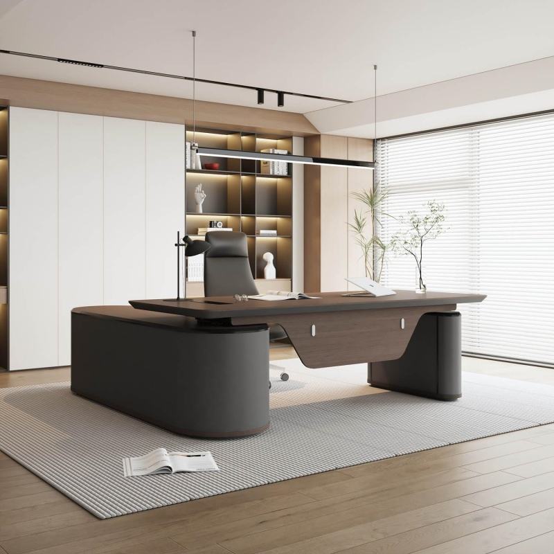 Luxury Executive CEO Director Table - Premium L-Shaped Boss Desk with Integrated Side Storage