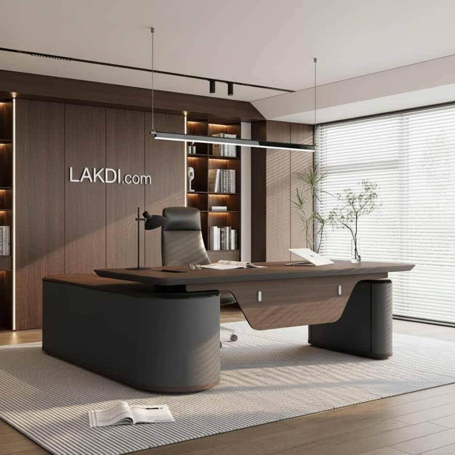 Luxury Executive CEO Director Table - Premium L-Shaped Boss Desk with Integrated Side Storage