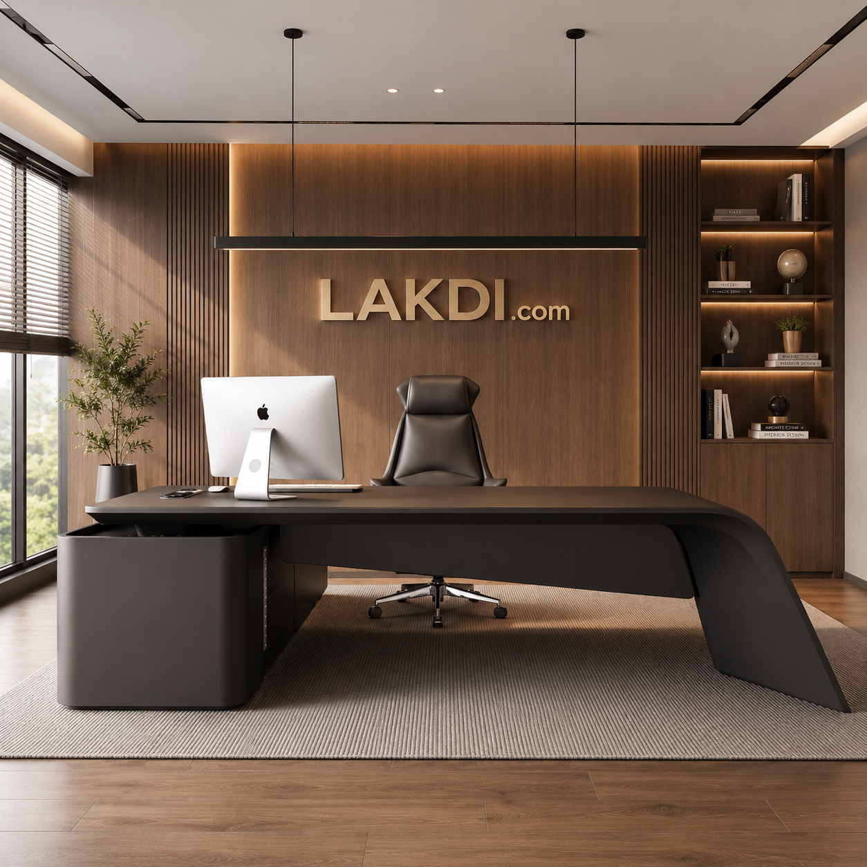 Luxury CEO Director Table - Marble Finish Executive Desk with Integrated Storage, PU Accents & Modern L-Shape Design