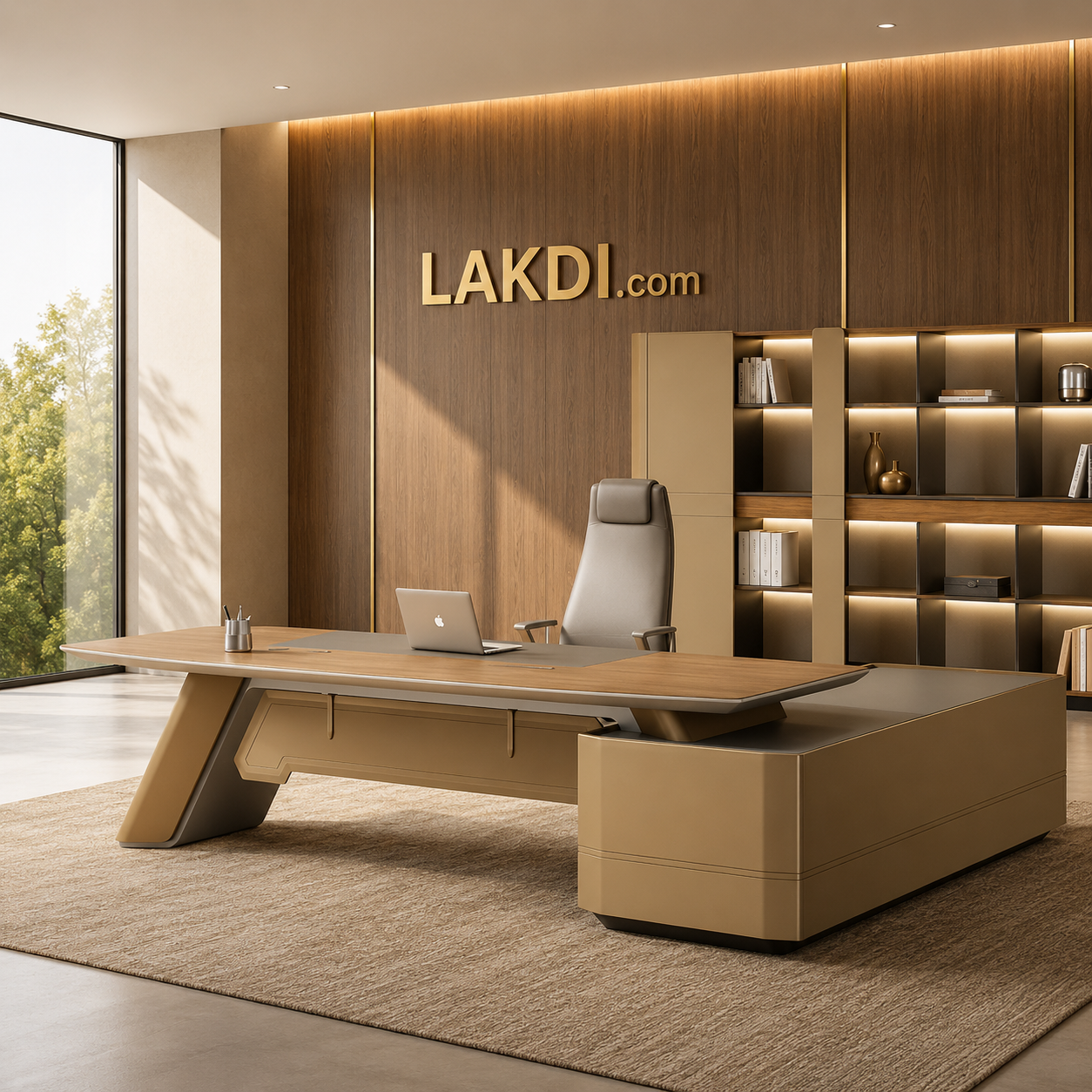 Modern Executive CEO Director Table - Marble Finish L-Shaped Desk with PU Leather Inlay & Integrated Side Storage