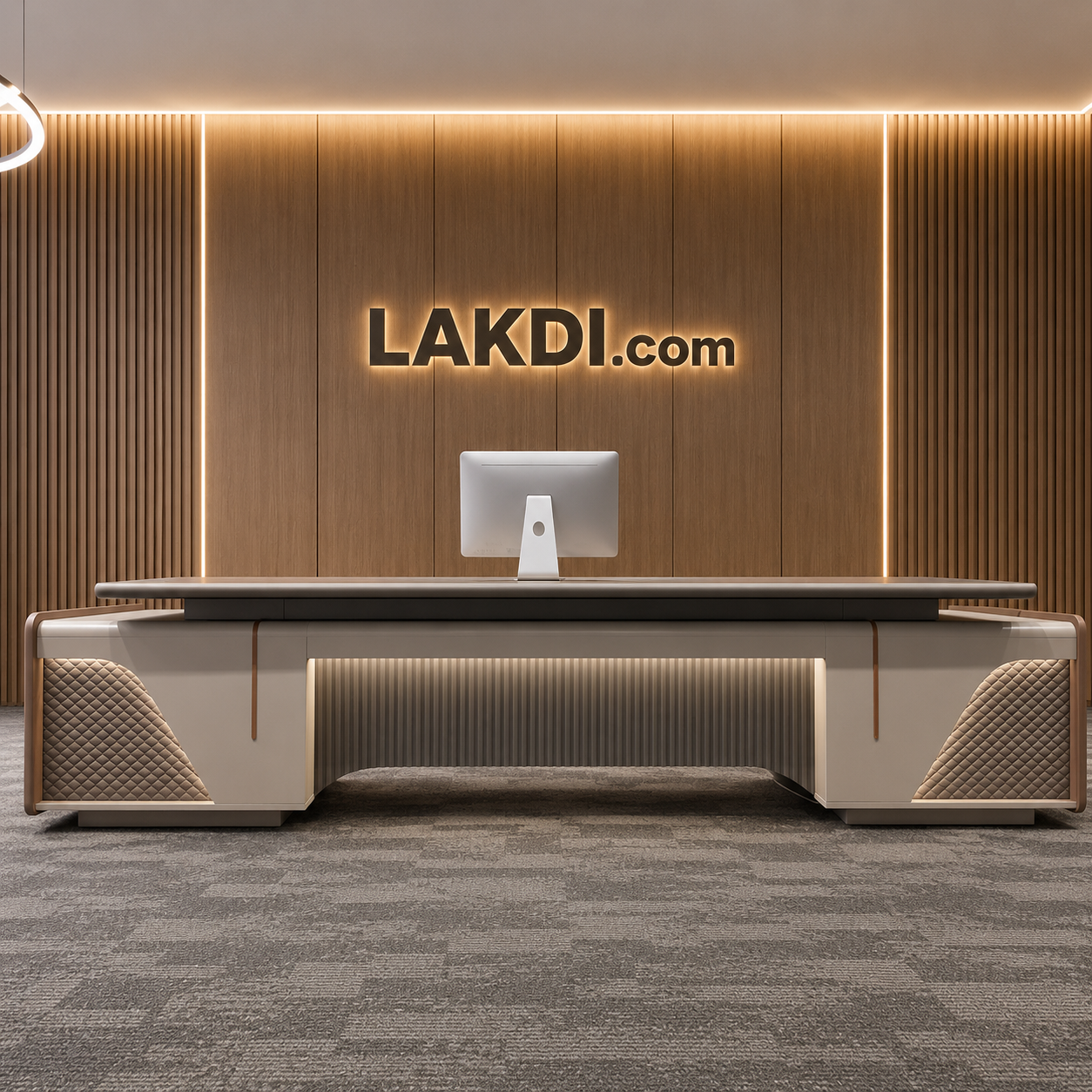 Luxury CEO Director Desk – Premium MDF with Marble Texture Laminate, Luxury PU Finish accents &amp; Ergonomic Large Boss Workstation