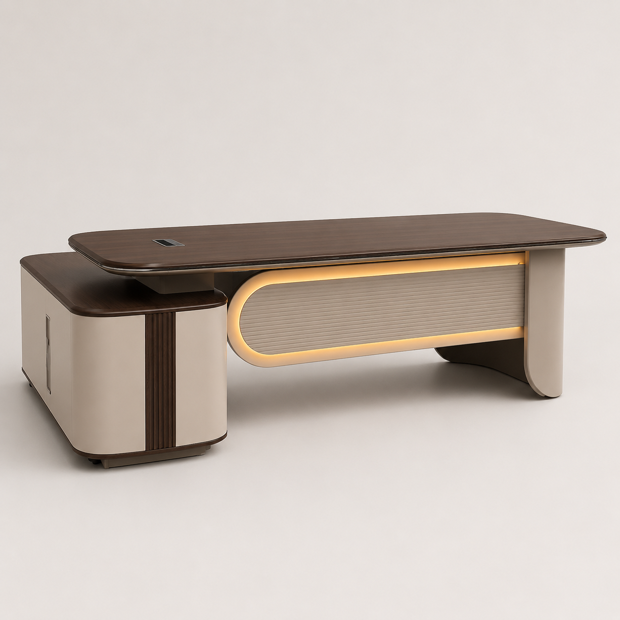 Luxury Executive Office Table with Side Storage | MDF with Laminate and PU Finish | Modern Ergonomic Manager Desk for Office Cabin Workspace