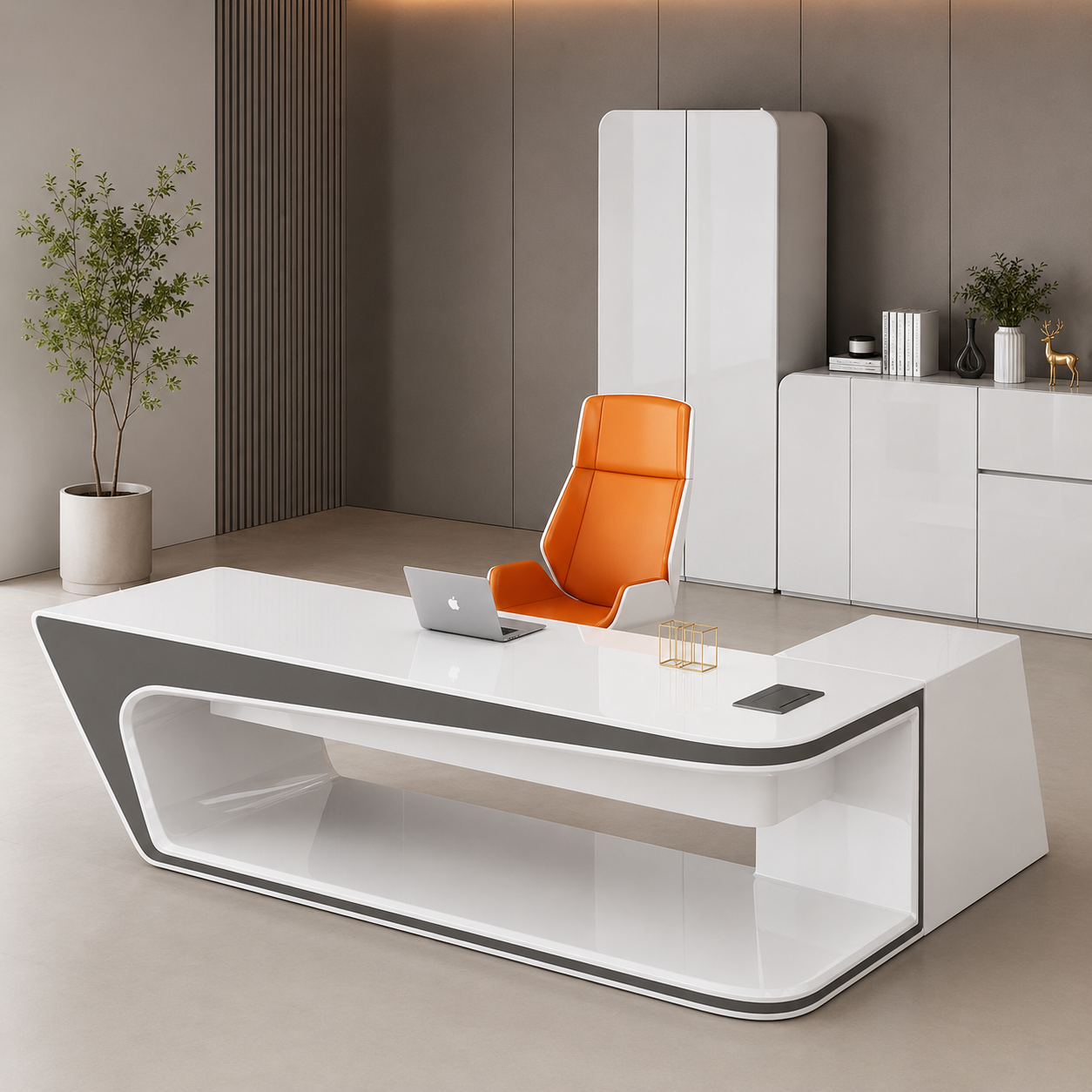 High Gloss Executive Office Table for Cabin & Workspace | MDF with Laminate and PU Finish | Modern Ergonomic Manager Desk