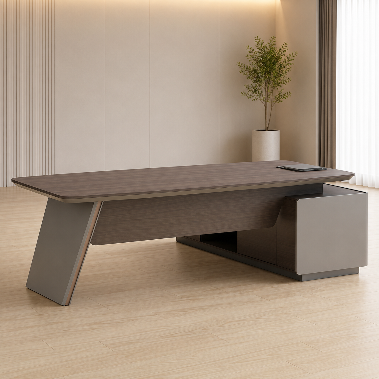 Modern Executive Office Table for Cabin & Workspace | MDF with Laminate and PU Finish | Luxury Ergonomic Manager Desk with Side Storage Unit