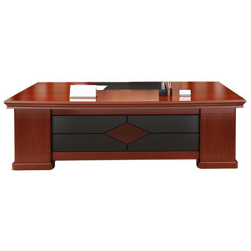 Executive Office Table for Office Cabin, MDF with Laminate & PU Finish, Premium Wooden Boss Desk with Storage Unit for Corporate Workspace & Director Cabin