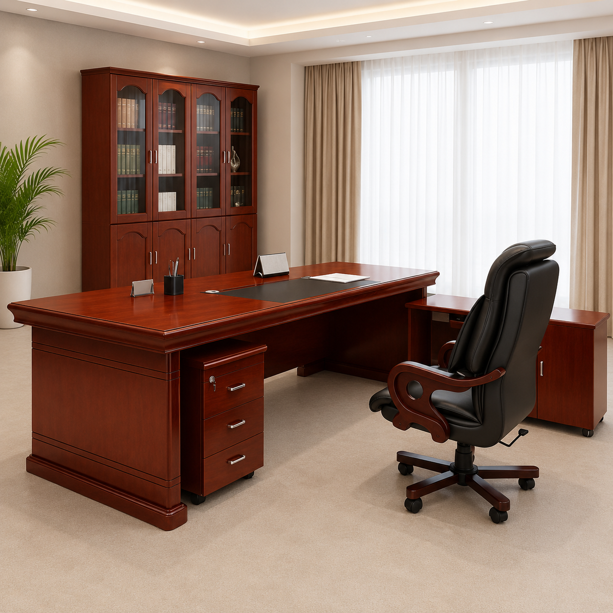 Executive Office Table for Office Cabin, with And, Premium Wooden Boss Desk with Storage Unit for Corporate Workspace And Director Cabin