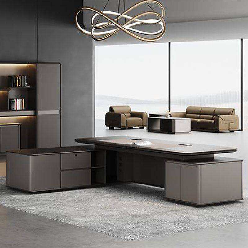 Modern Executive Director Office Table with Premium Storage Unit, Contemporary Construction And Luxury Workspace Design for Corporate Interiors