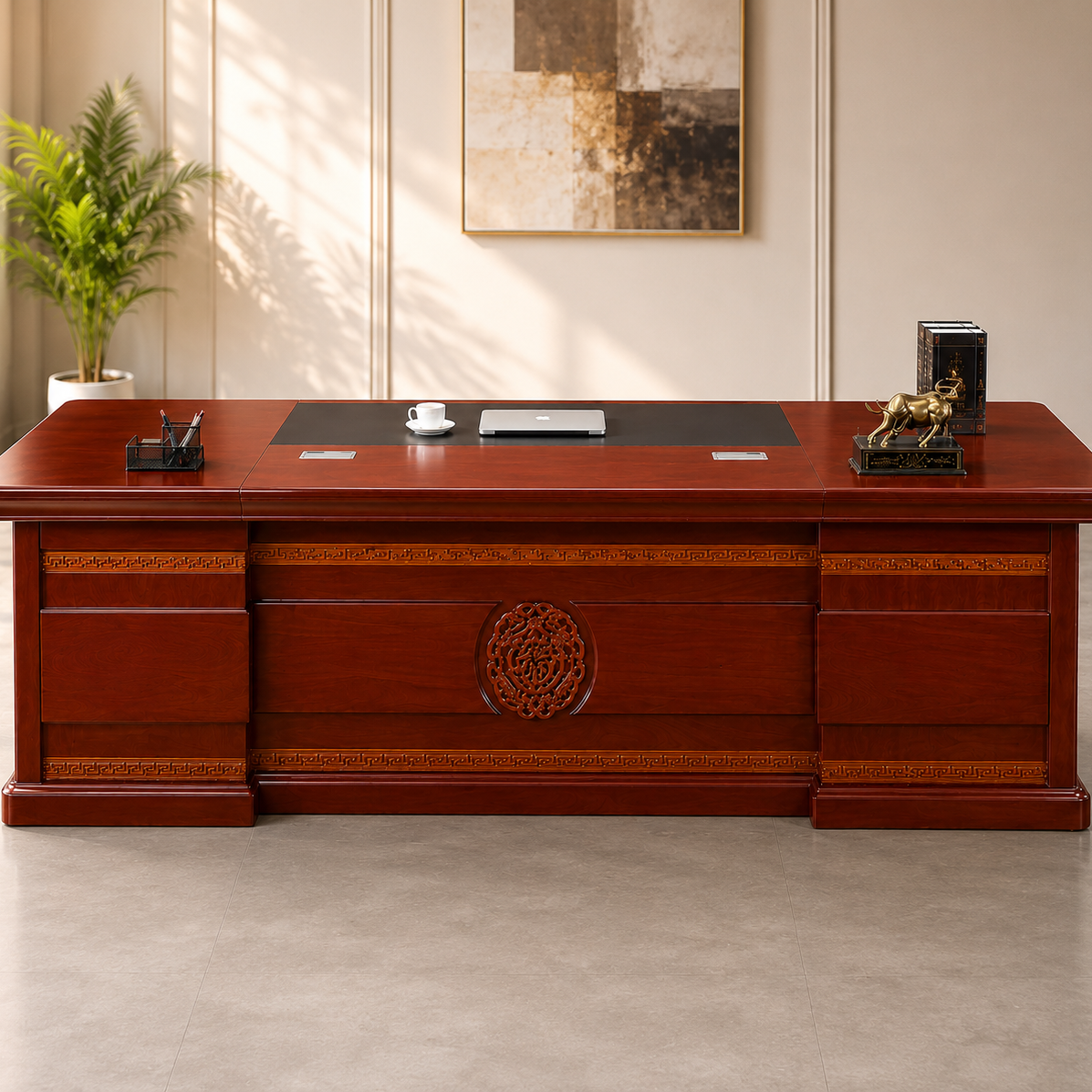 Director Desk with Side Storage Return, Luxury Wooden Office Table for CEO Cabin, Corporate Workspace And Modern Professional Office Interiors