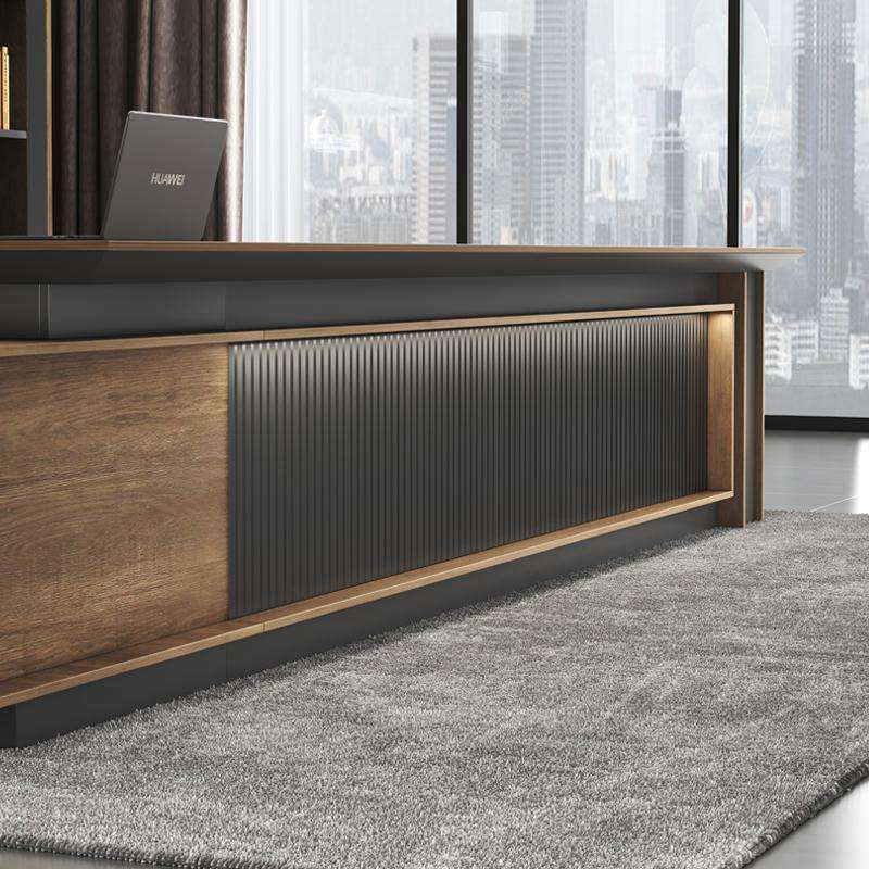 Luxury Executive Director Office Table with Side Storage Cabinet, Premium MDF Construction & Contemporary Corporate Workspace Design