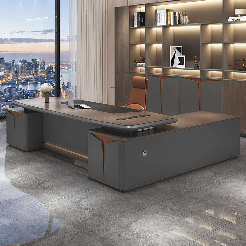Luxury Executive Director Table with Side Cabinet Storage, Premium Wood Finish & Contemporary Office Design for Modern Workspace Interiors
